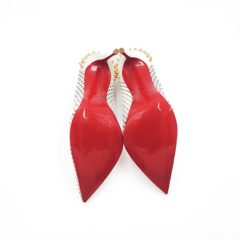 Christian Louboutin Guni 100 White Latte Leather Gold Spiked Pumps EU 38 - Picture 9 of 10